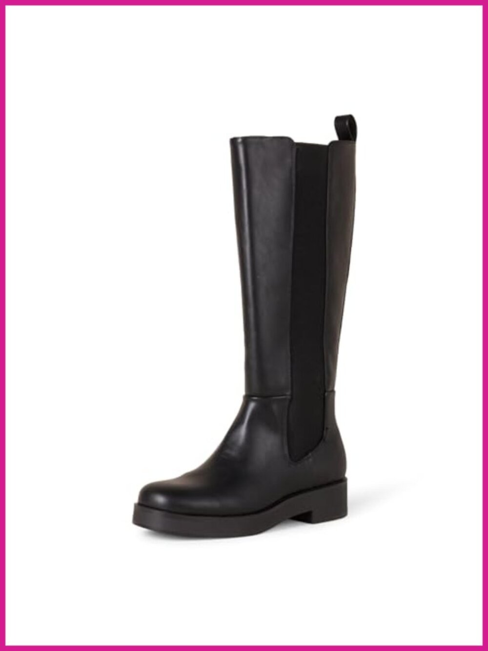 Tall Gusset Boot Square Toe Chunky Heel Faux Leather Knee-High